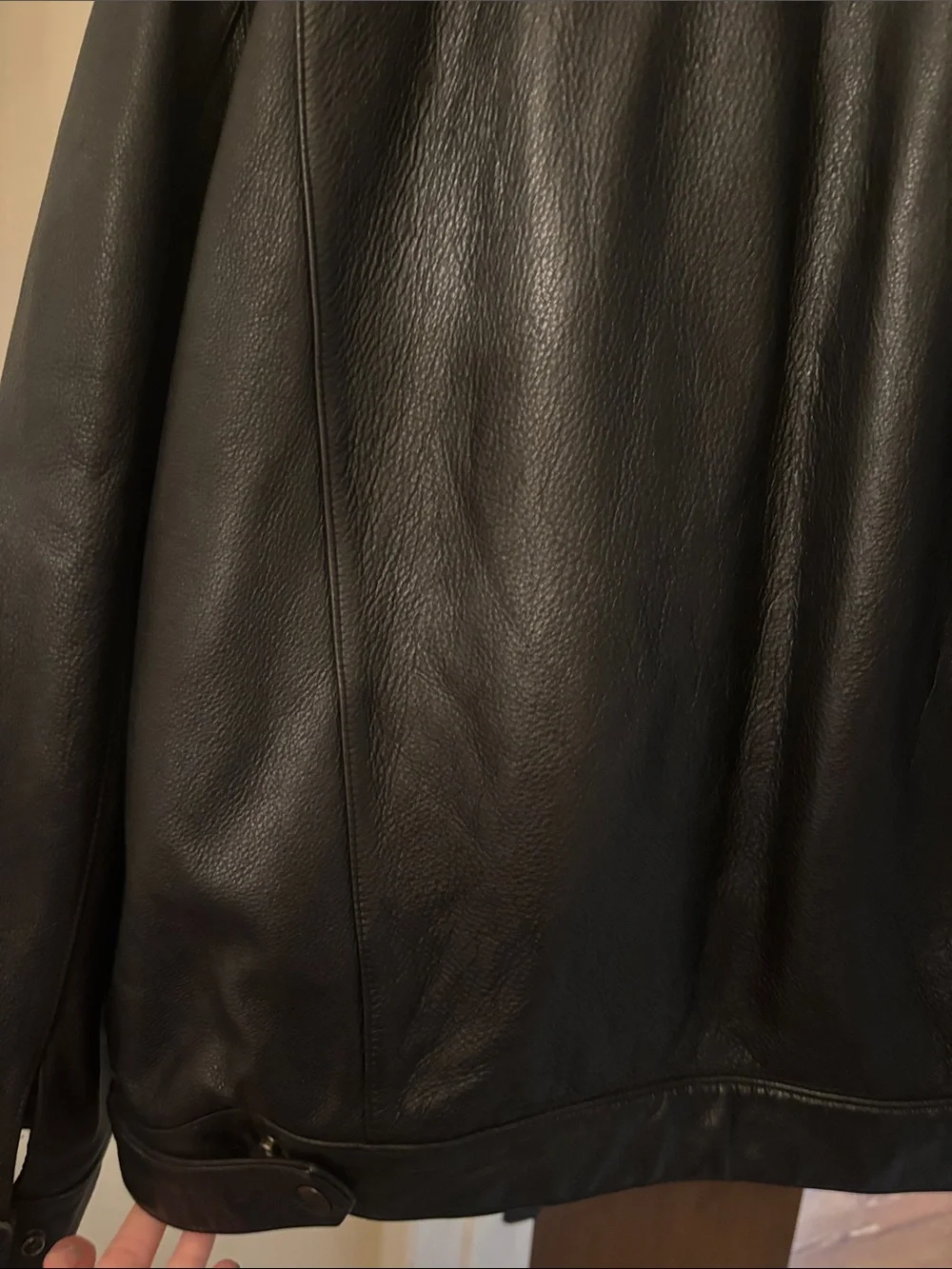 Wilson Black Leather Bomber Jacket with Zip Front